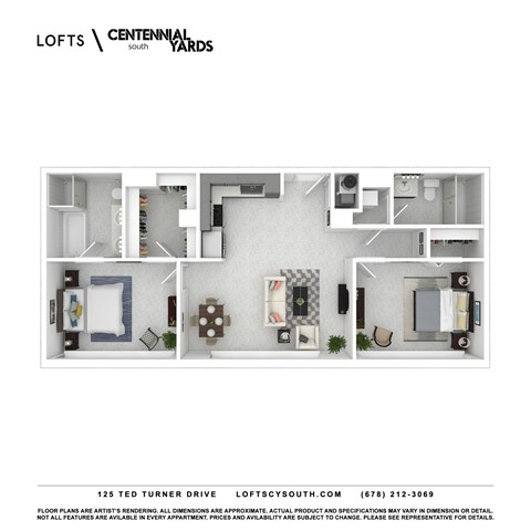 Floor plan for 2 beds, 2 baths, 1060 sqft